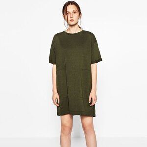 Zara Short Sleeve Olive Green T-Shirt/Shift Dress - M